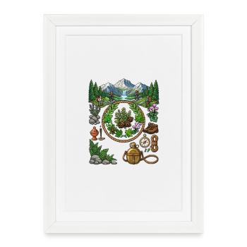 Vintage Pixel Art Hiking Adv. & Nature Exploration - Framed poster (27 × 37 cm) - white - Front