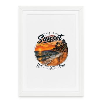 Sunset Liberté Côte et Vagues - Affiche encadrée (27 × 37 cm) - blanc - Devant