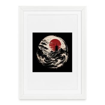 Coucher de soleil de la vague japonaise - Affiche encadrée (27 × 37 cm) - blanc - Devant