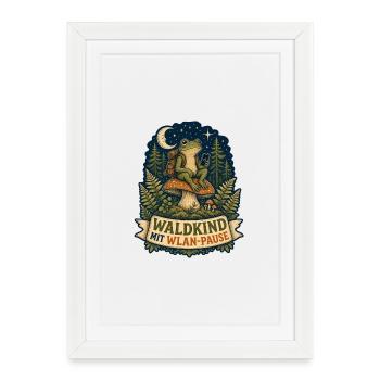 Waldkind mit WLAN-Pause - Gerahmtes Poster (27 × 37 cm) - Weiß - Vorne