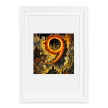 Fire-like nine in surreal landscape - Framed poster (27 × 37 cm) - white - Front