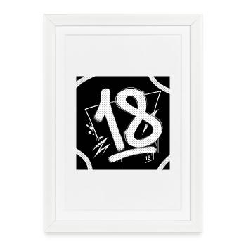18 Graffiti Halftone Ziffern - Gerahmtes Poster (27 × 37 cm) - Weiß - Vorne
