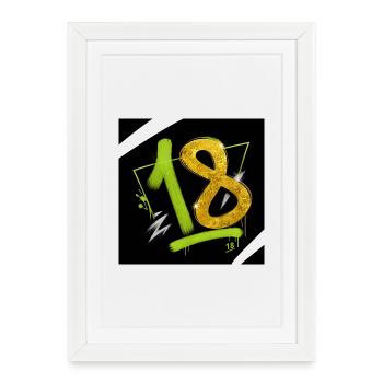 Glitter 18 Graffiti Neon Number - Framed poster (27 × 37 cm) - white - Front