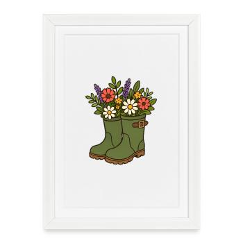 Flowers in rubber boots - Framed poster (27 × 37 cm) - white - Front