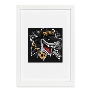 Shark SCARF'HEM Graffiti Streetwear - Framed poster (27 × 37 cm) - white - Front