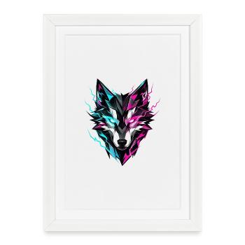 Wolf Head Neon - Framed poster (27 × 37 cm) - white - Front