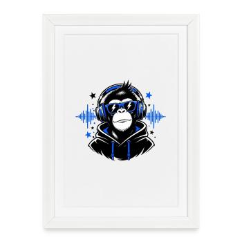 DJ-Affe mit Kopfhörern - Gerahmtes Poster (27 × 37 cm) - Weiß - Vorne