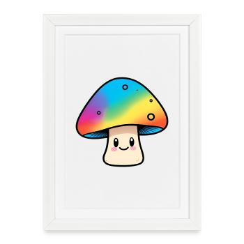 Conception des champignons arc-en-ciel Kawaii - Affiche encadrée (27 × 37 cm) - blanc - Devant