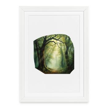 Sentier lumineux dans la forêt - Affiche encadrée (27 × 37 cm) - blanc - Devant