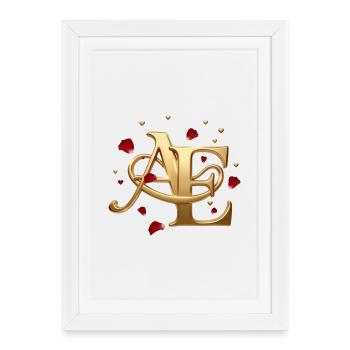 Monogramme AE doré avec roses - Affiche encadrée (27 × 37 cm) - blanc - Devant