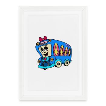 Bunter Bus mit Surfboards - Gerahmtes Poster (27 × 37 cm) - Weiß - Vorne
