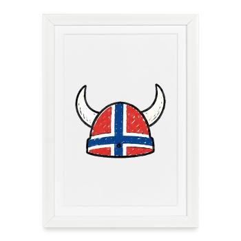 Norwegen Wikingerhelm – Lustiges Viking Design - Gerahmtes Poster (27 × 37 cm) - Weiß - Vorne