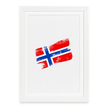Drapeau norvégien – coup de pinceau scandinave de la - Affiche encadrée (27 × 37 cm) - blanc - Devant