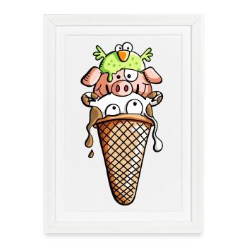 crème glacée animaux d'élevage - Animaux - glace - Enfants -Fun - Affiche encadrée (27 × 37 cm) - blanc - Devant