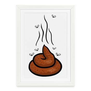 Dampfender Scheißhaufen mit Fliegen - Gerahmtes Poster (27 × 37 cm) - Weiß - Vorne