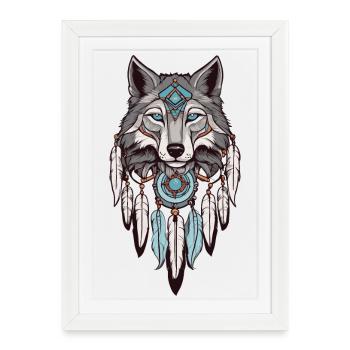 Loup Attrape-rêves - Affiche encadrée (27 × 37 cm) - blanc - Devant