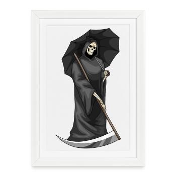 Parapluie d’Halloween Grim Reaper - Affiche encadrée (27 × 37 cm) - blanc - Devant