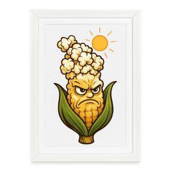 Drôle de maïs en épi Popcorn Chaleur Drôle Bizarre - Affiche encadrée (27 × 37 cm) - blanc - Devant