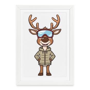 Amish reindeer with ski goggles - Framed poster (27 × 37 cm) - white - Front