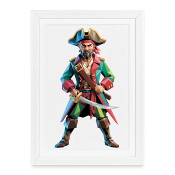 Pirate - Cool Low Poly Logo - Framed poster (27 × 37 cm) - white - Front