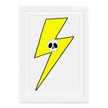 Yellow lightning bolt with white skull - Framed poster (27 × 37 cm) - white - Front