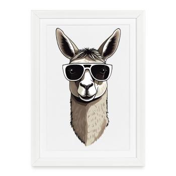 Llama with sunglasses - Framed poster (27 × 37 cm) - white - Front