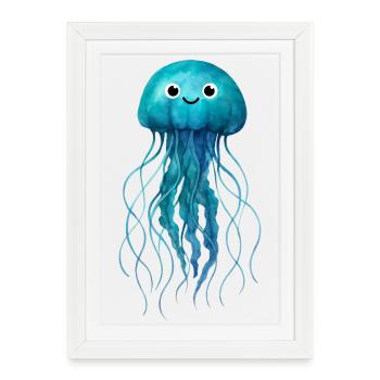 Méduse aquarelle mignonne - Affiche encadrée (27 × 37 cm) - blanc - Devant