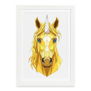 Tête de licorne polygonale - Affiche encadrée (27 × 37 cm) - blanc - Devant