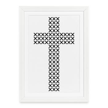 Motif de croix en point de croix - Affiche encadrée (27 × 37 cm) - blanc - Devant