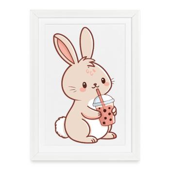 Kawaii Bunny and Bubble Tea - Framed poster (27 × 37 cm) - white - Front