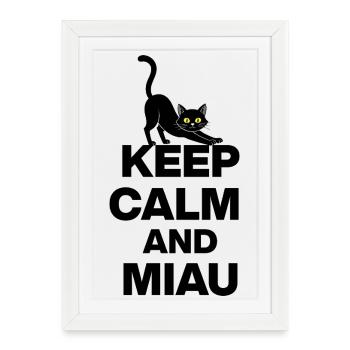 RESTE CALME ET MIAULE ! CHAT ADORE CHAT NOIR - Affiche encadrée (27 × 37 cm) - blanc - Devant