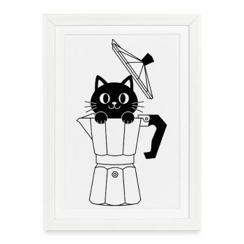 Geometric cat with bow - Framed poster (27 × 37 cm) - white - Front