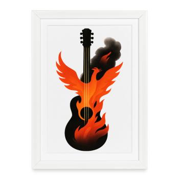 Guitare enflammée phénix Rock Metal - Affiche encadrée (27 × 37 cm) - blanc - Devant