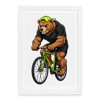 Cyclist Bear Road Bike Mountain Bike Sport Bicycle - Framed poster (27 × 37 cm) - white - Front