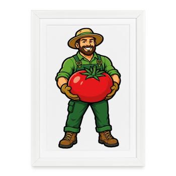 Jardinier avec tomate géante du potager - Affiche encadrée (27 × 37 cm) - blanc - Devant