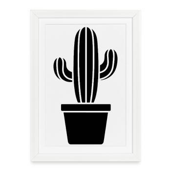 Silhouette de cactus dans un motif de plante en pot - Affiche encadrée (27 × 37 cm) - blanc - Devant