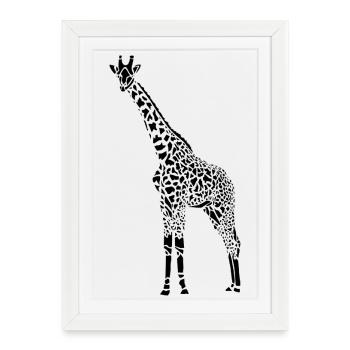 Black Girafe Silhouette de girafe africaine - Affiche encadrée (27 × 37 cm) - blanc - Devant