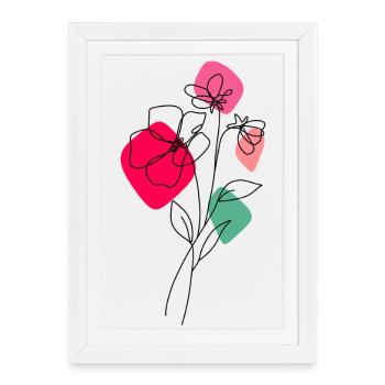 Lineart bouquet with color background - Framed poster (27 × 37 cm) - white - Front