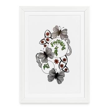 Hand Drawn Butterfly Floral Pattern - Framed poster (27 × 37 cm) - white - Front