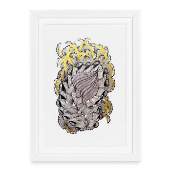 Tourbillon de feuilles avec anneau doré - Affiche encadrée (27 × 37 cm) - blanc - Devant