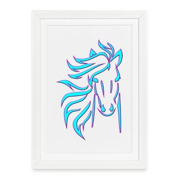 Cheval bleu - Affiche encadrée (27 × 37 cm) - blanc - Devant