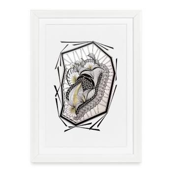Zentangle-Blumenherz im Rahmen - Gerahmtes Poster (27 × 37 cm) - Weiß - Vorne
