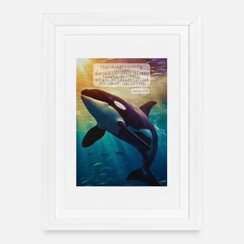 Orca Unterwasser Hoffnungsvers - Gerahmtes Poster (27 × 37 cm) - Weiß