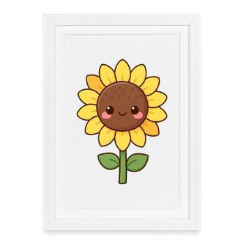 Yellow Flower Kawaii Sunflower Blossom Gift - Framed poster (27 × 37 cm) - white - Front