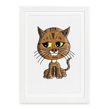 Chat tigre Kawaii illustré - Affiche encadrée (27 × 37 cm) - blanc - Devant