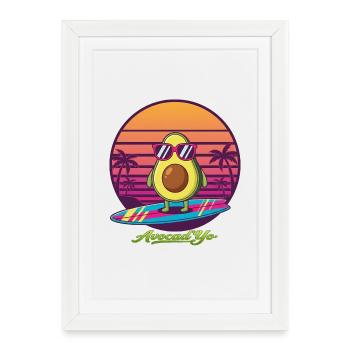 Surf d’avocat devant un coucher de soleil rétro - Affiche encadrée (27 × 37 cm) - blanc - Devant
