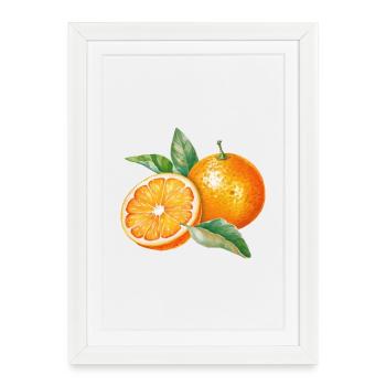 Watercolor orange fruits with leaves - Framed poster (27 × 37 cm) - white - Front