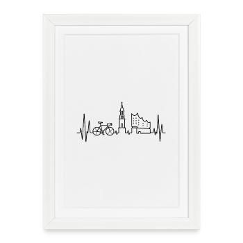 Battement de cœur à vélo de route à Hambourg - Affiche encadrée (27 × 37 cm) - blanc - Devant