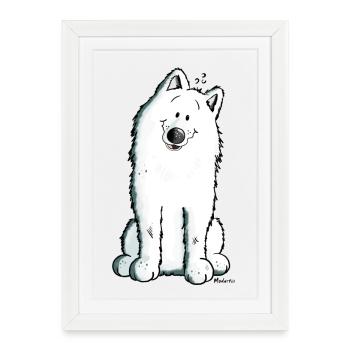 Mignon Samoyède Chien - Affiche encadrée (27 × 37 cm) - blanc - Devant