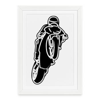Wheelie extreme avec moto à la course - W/S - Affiche encadrée (27 × 37 cm) - blanc - Devant